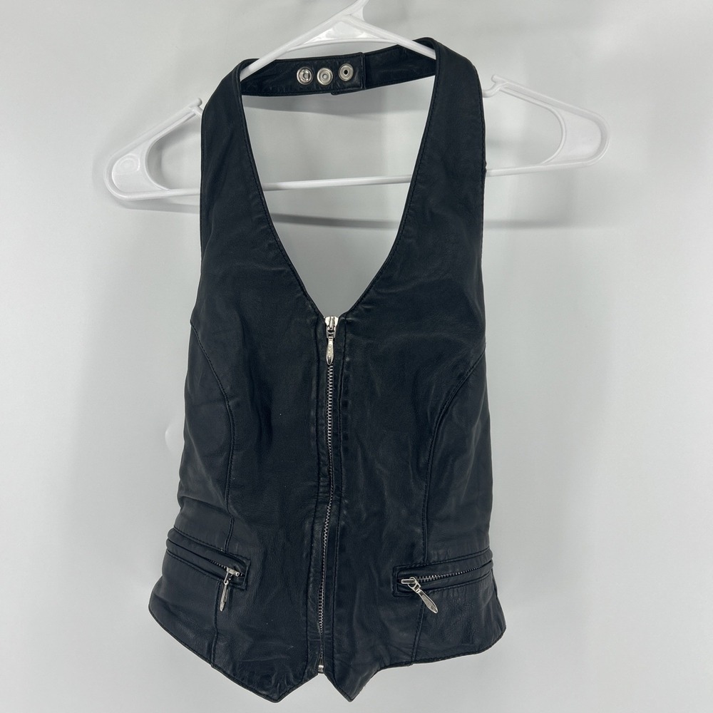Vintage Wilson's Leather Halter Top Women's Medium Black Biker Grunge Whimsigoth